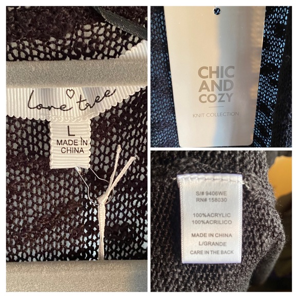 Love Tree NWT Black Knit Long Sleeve Midi Cardigan Sweater Large - Picture 8 of 10